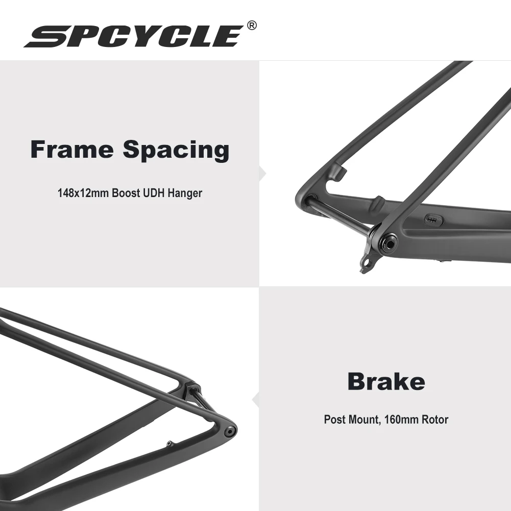 Spcycle Full Hidden Cable UDH Hanger T1000 Carbon 29er Carbon MTB Frame With 15x110mm Boost Rigid Fork