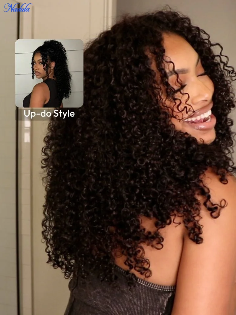 

Nadula Hair ScalpLook™ V Part Wig Human Hair Jerry Curly No Sew In No Leave Out V Part Human Hair Wig with Invisi Drawstring