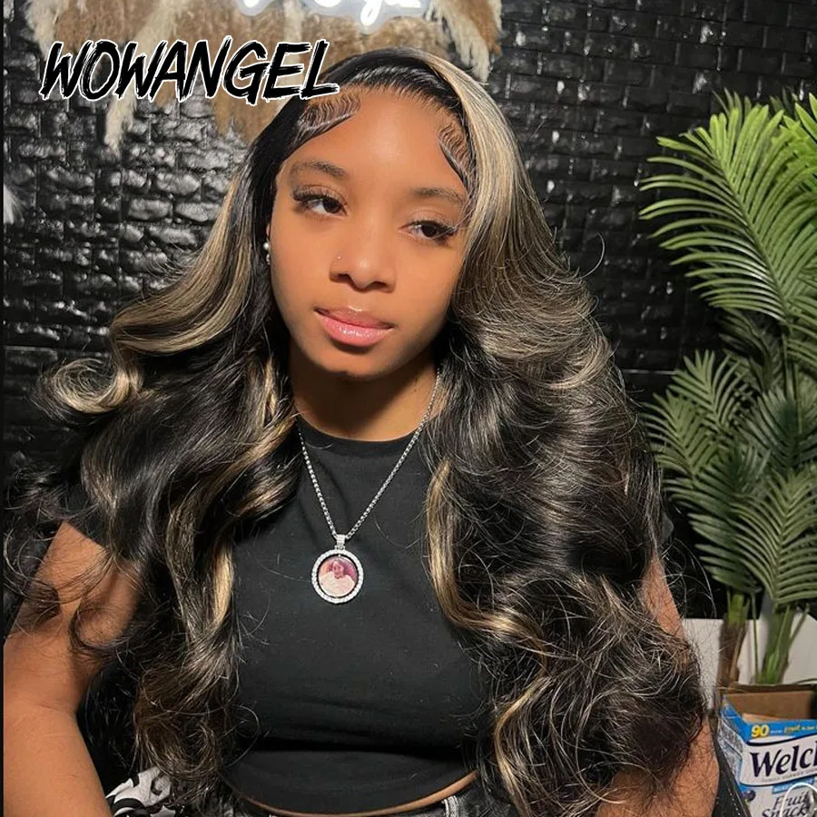 WOWANGEL 5x5 HD Lace Closure Wigs 1B27 Highlight Colored Wigs Glueless Wigs Ready to Go Body Wave Human Hair Wigs Pre Plucked