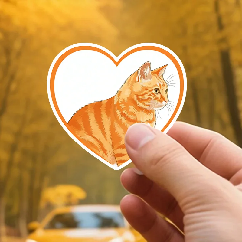 Orange tabby cat sticker, a creative sticker with a heart pattern, perfect for gift giving on laptops