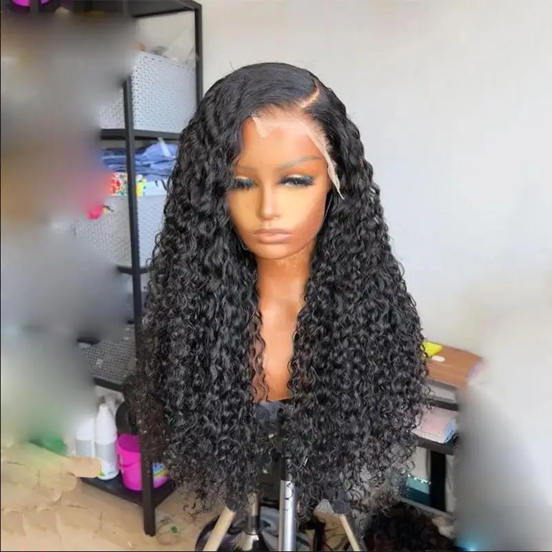 

Kinky Long 180%Density Preplucked Curly Heat Resistant 26inch Black Lace Front Wig For Women BabyHair Glueless Daily Fashion