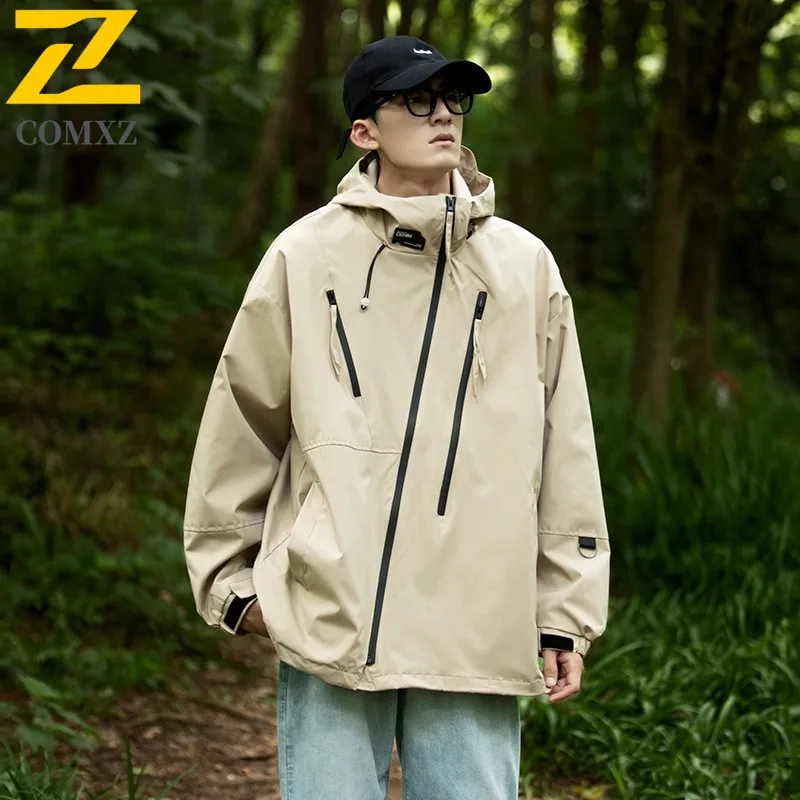 

COMXZ Jacket Couple's Outdoor Windproof Waterproof Lightweight Hooded Coat for Hiking Camping Fishing Durable Loose Sportswear