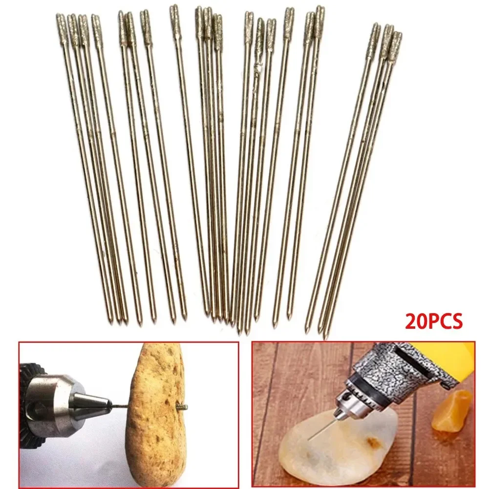 

20Pcs 1mm Diamond Coated Lapidary Drill Bit Solid Bits Needle For Jewelry Ceramic Jade Agate Glass Amber Drilling Tool For Tools