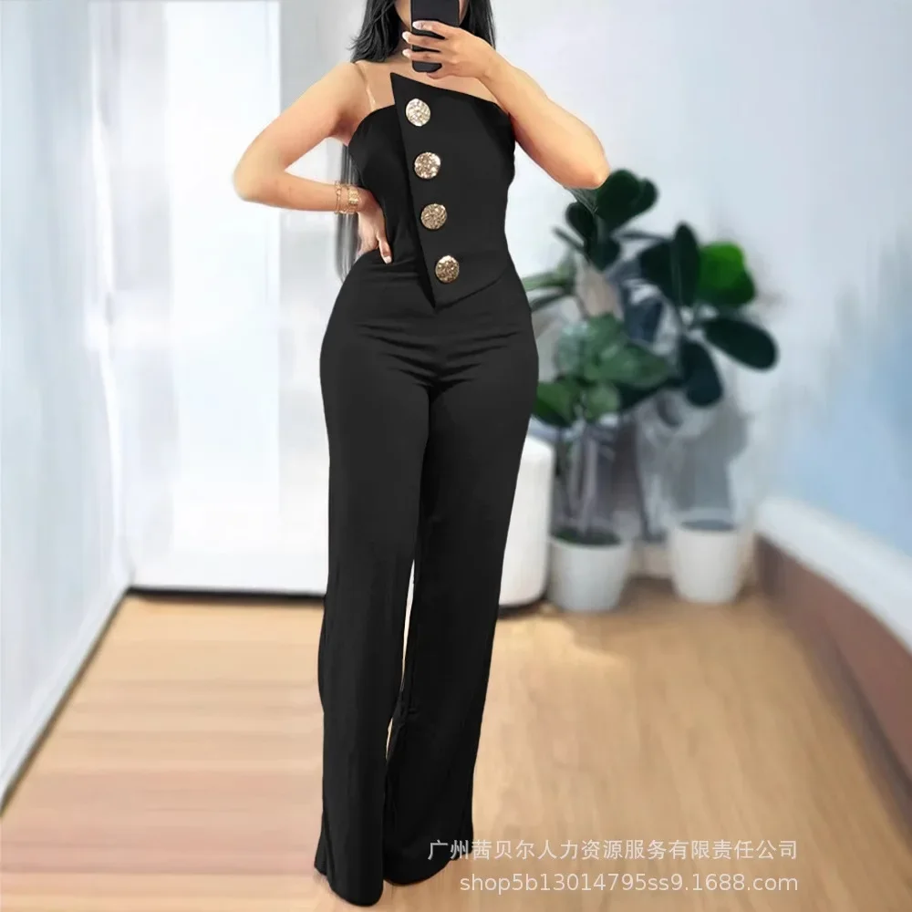 Jumpsuits Women One Piece Sexy Strapless Sleeveless Y2k Irregularity Overalls Work Elegant Long Pants Wide Leg Pant Rompers