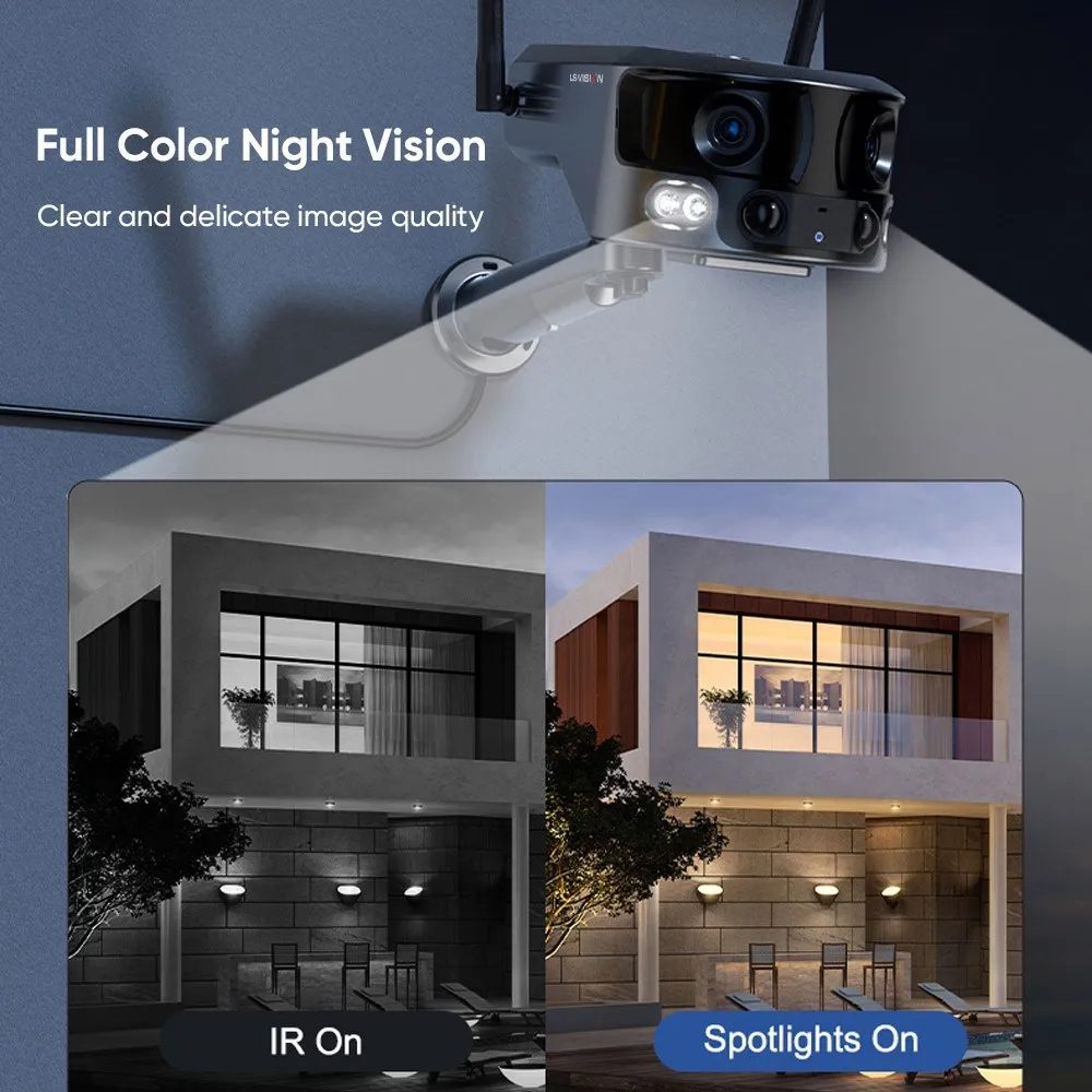 LS VISION 4K 180 ° angolo di visione Ultra ampio 4G telecamera di sicurezza solare Outdoor WIFI 4X Zoom Dual Lens PIR Human Detection telecamera CCTV