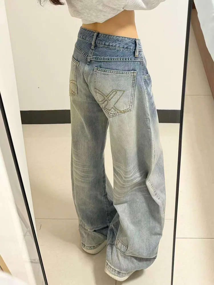 

American Sle Retro Knife Jeans Women Loose Fit Wide Leg Pants Casual Low Waist Cotton Polyester Blend Spring 2026