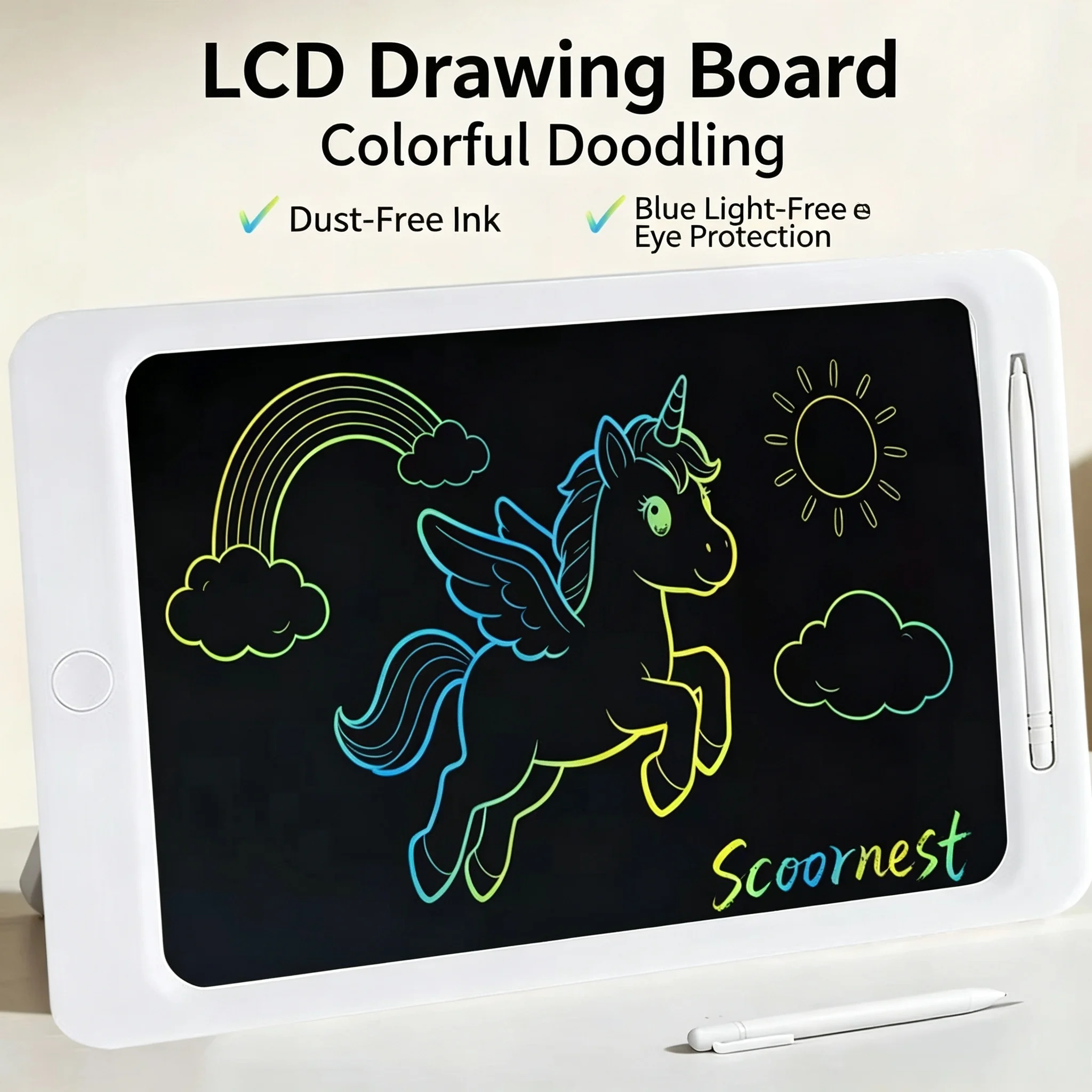 Kids LCD Writing Tablet, Blue Light Free Erasable Doodle Board, Home Electronic Drawing Blackboard for Toddlers
