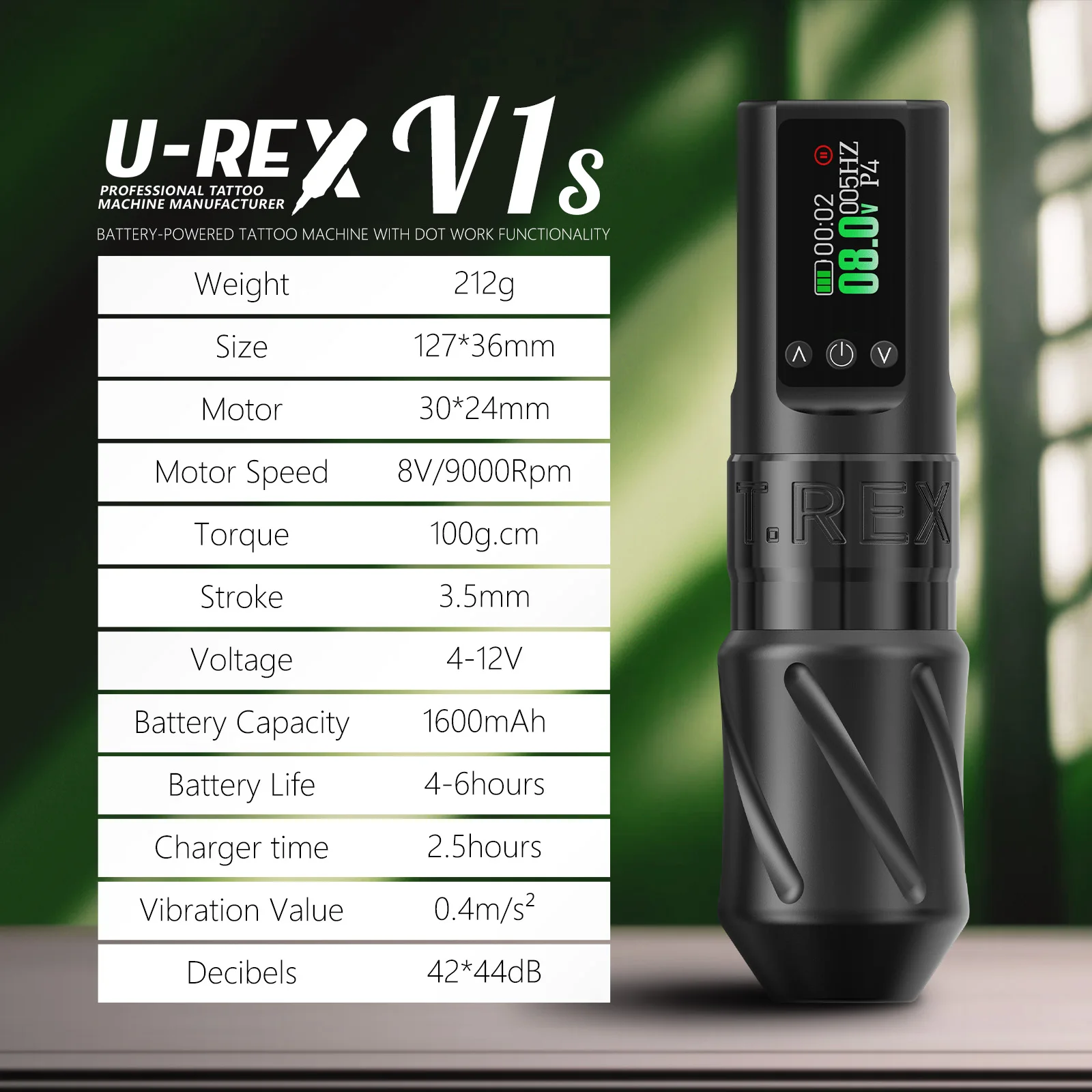 T‑Rex V1s Wireless Rotary Tattoo Pen Kit 1600mAh Battery Dot‑Work Function Complete Tattoo Starter Supplies Set