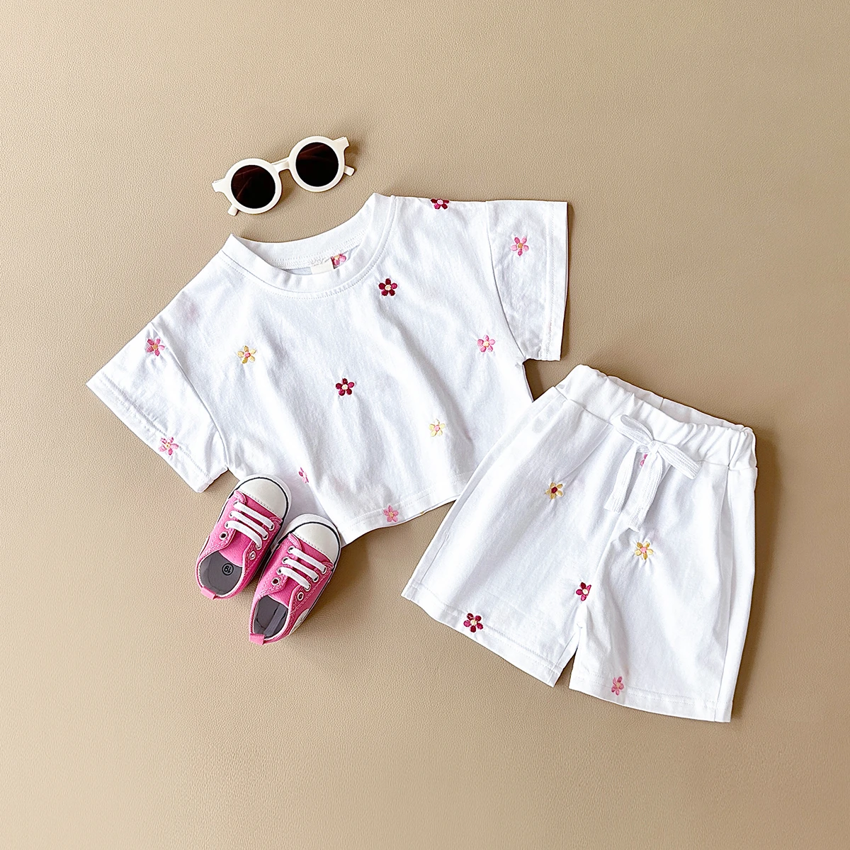 Infant 2PCS Summer Baby Girls Clothing Casual Newborn Set Cotton Small Flower Printed Short Sleeved T-shirt+Shorts 0-3Y