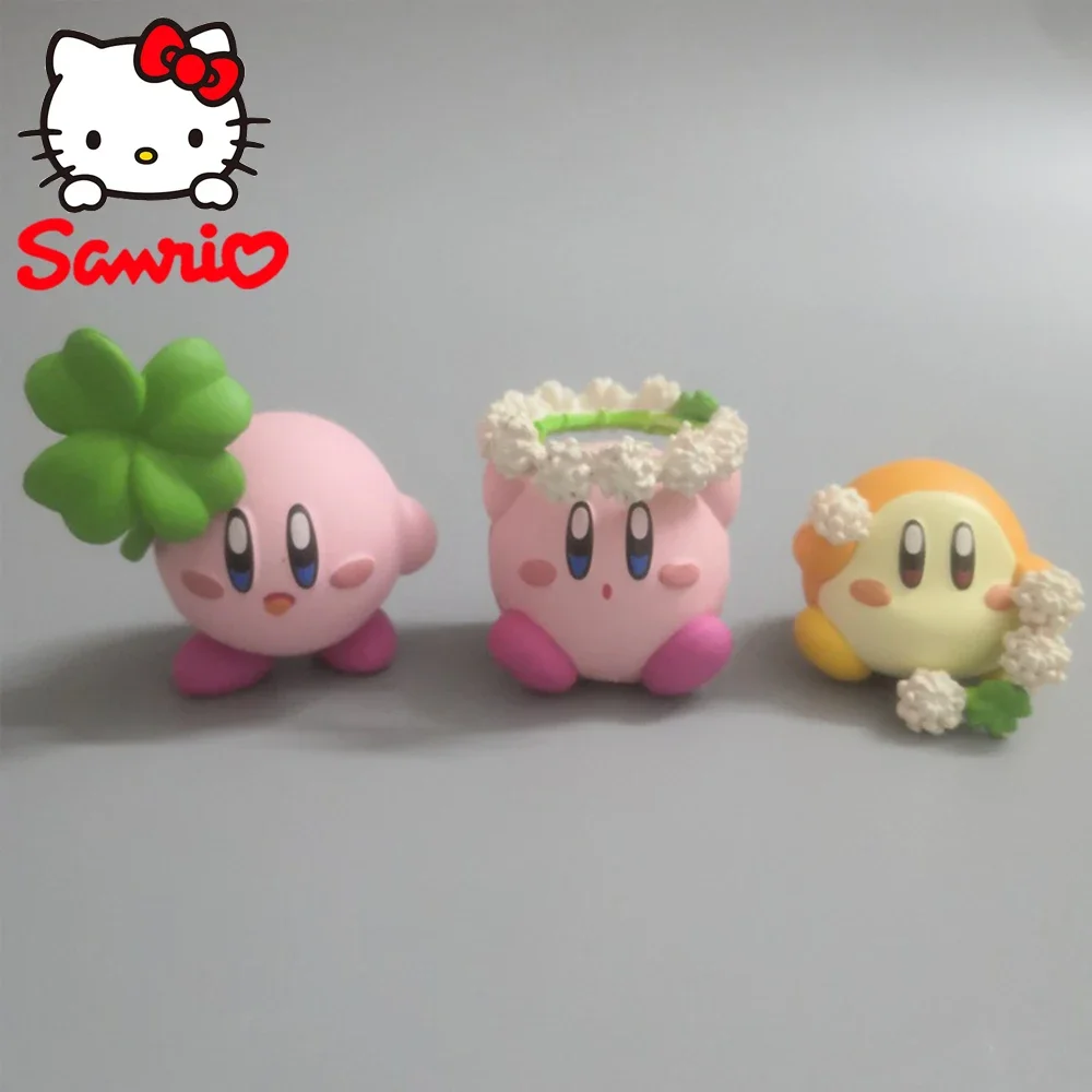 Kawaii Kirby 5Cm Figure Anime Four Leaf Clover Wreath Toys Sanrio Decoration Action Collection  Pvc Materials Gifts For Girls