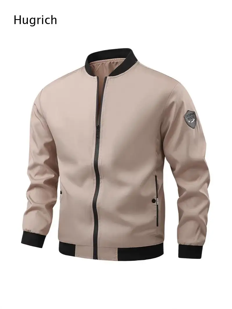 Wine Red Light Zip Up Bomber Jacket Men Spring Autumn Daily Driving Travel Slim Fit Baseball Windbreaker Coat