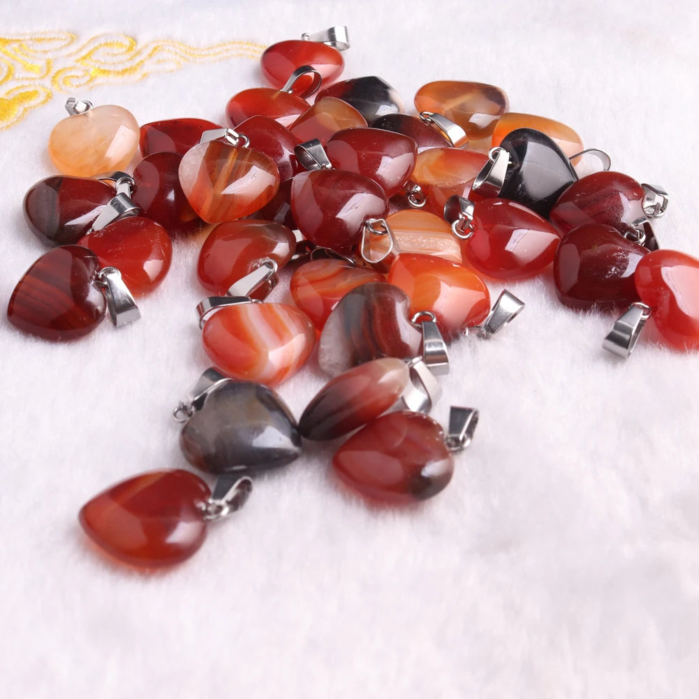 5PCS 16mm Mini Heart Shaped Natural Stone Crystal Pendant Necklace Choker Carnelian Red Agate Healing Energy Jewelry