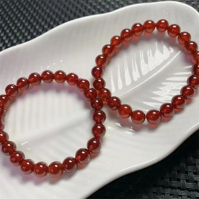 8MM Natural Orange Garnet Bracelet Women Healing Gemstone Crystal Strand Bangles Lovers Jewelry Gifts 1PCS