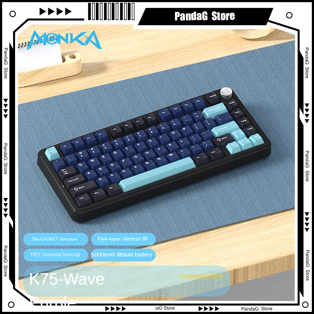 

MONKA K75 Retro Tri-mode Gasket Mechanical Keyboard Wireless Bluetooth 2.4g Customized Hot Swap Office Esports Gaming Ergonomic