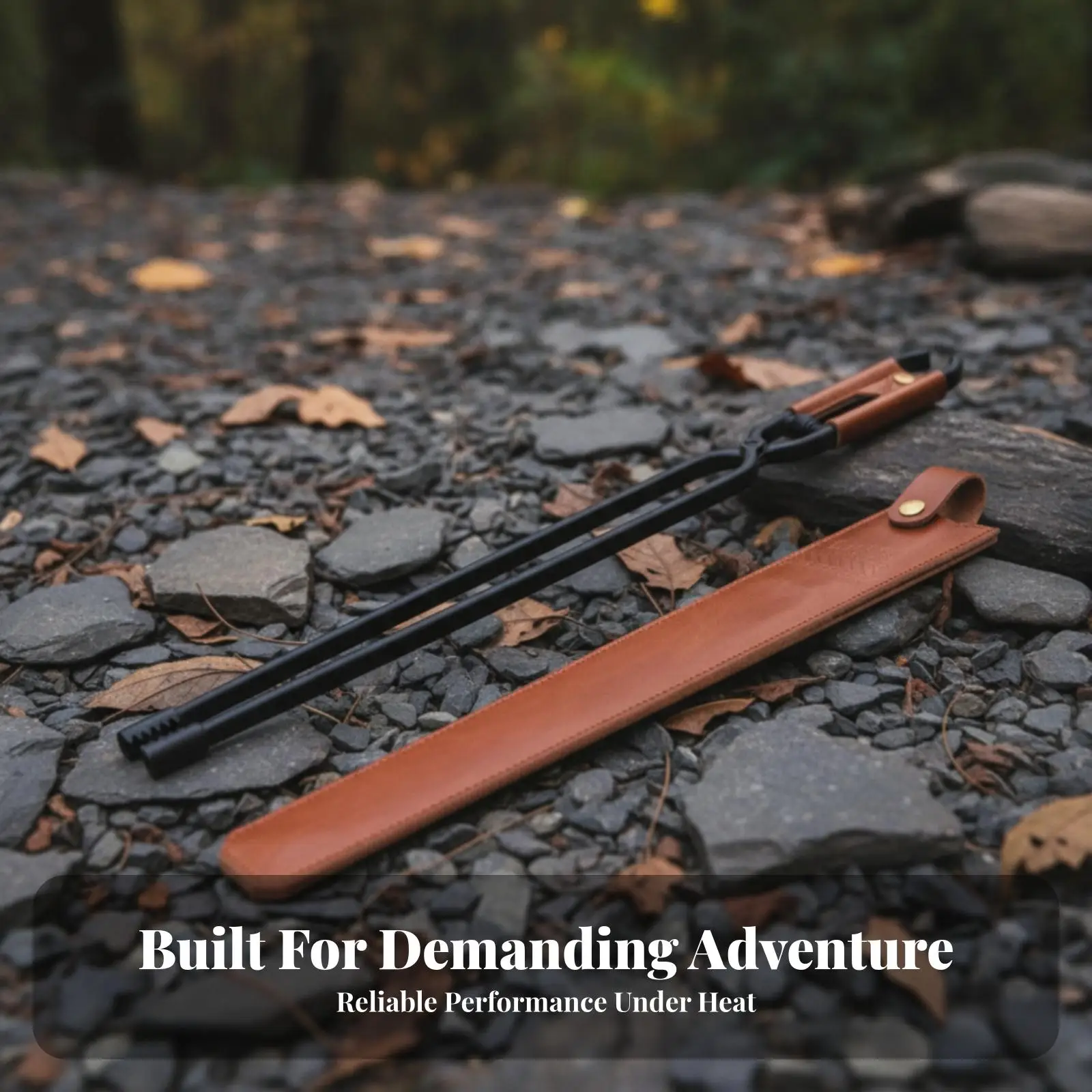 Fire Tongs with Leather Sheath Spring-Loaded Fire Tongs Log Grabber Long-Handled Heavy-Duty for Campers, Camping