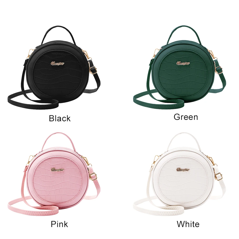 Popular Simple Female Daily Bag Women Small Round Shoulder Bag Alligator PU Travel Circle Zip Crossbody Handbag