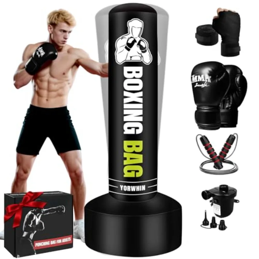 Saco de boxeo independiente para adultos y adolescentes, saco de boxeo pesado de 70 pulgadas con soporte, incluye guantes, bomba y cuerda para saltar, Ideal para el hogar G
