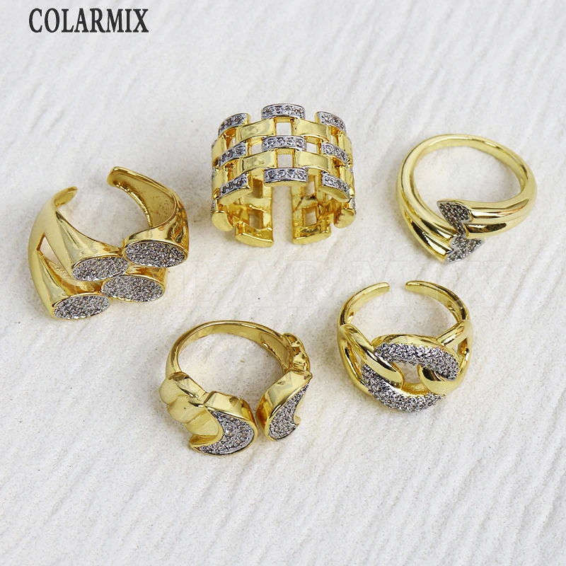 10 Pieces Classic Geometric Finger Ring Irregular Gold Plated Jewelry Silver Zircon Exaggerated Party Gift 20310