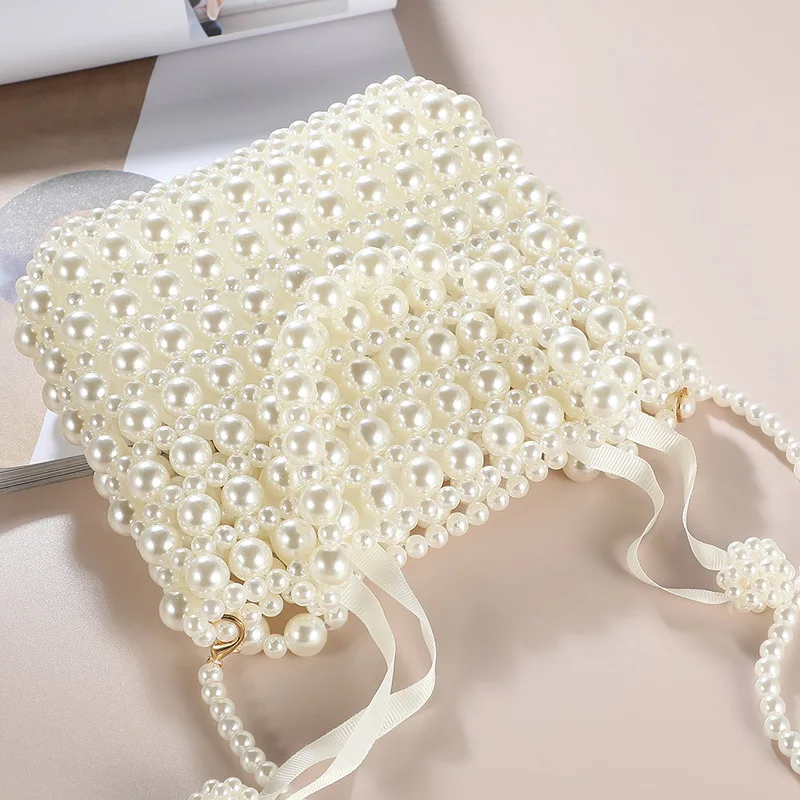 Pearl Beading Handbags Clutches Evening Bag For Women Fashion Creative White Pearl Chain Shoulder Bags Female Crossbody Bag 2023