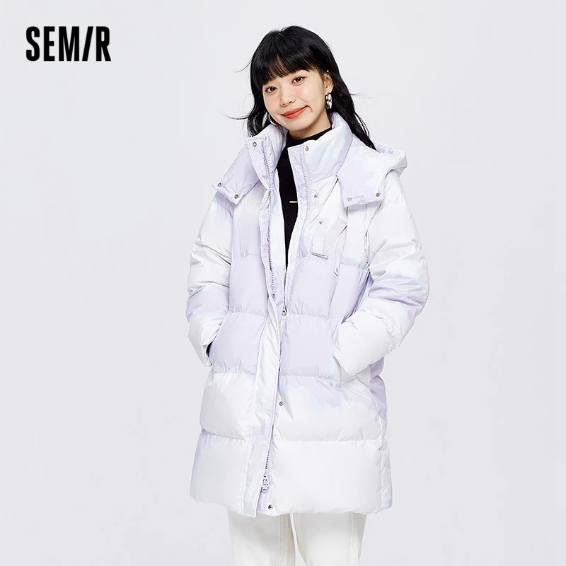 Semir Down Jacket Women Mid-Length Full Printed Loose Sweet 2023 Winter New Gentle Hooded Thick Coat