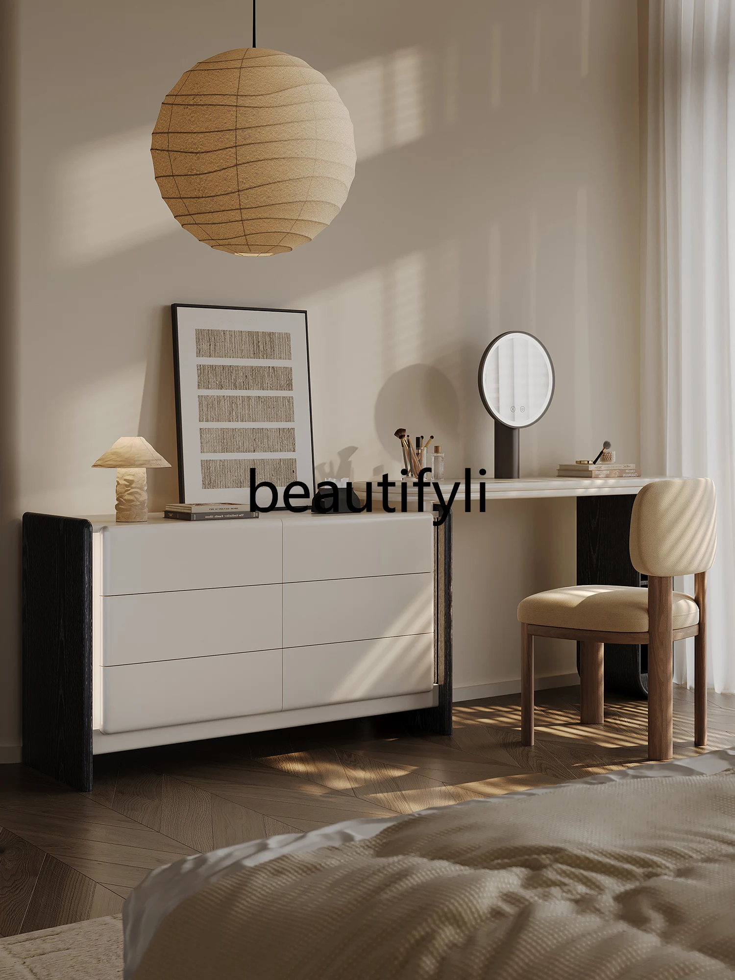 

Dresser, bedroom, storage chest, integrated light luxury, high-end makeup table, retractable corner