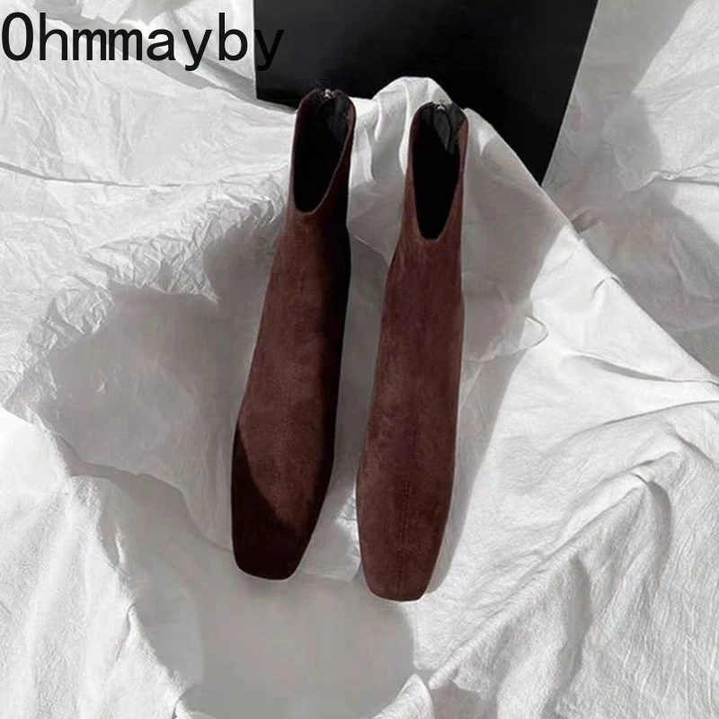 Autumn Winter Square Toe Woman Ankle Boots Fashion Square Heels Shoes Concise Femmes Mordern Short Botines De Mujer