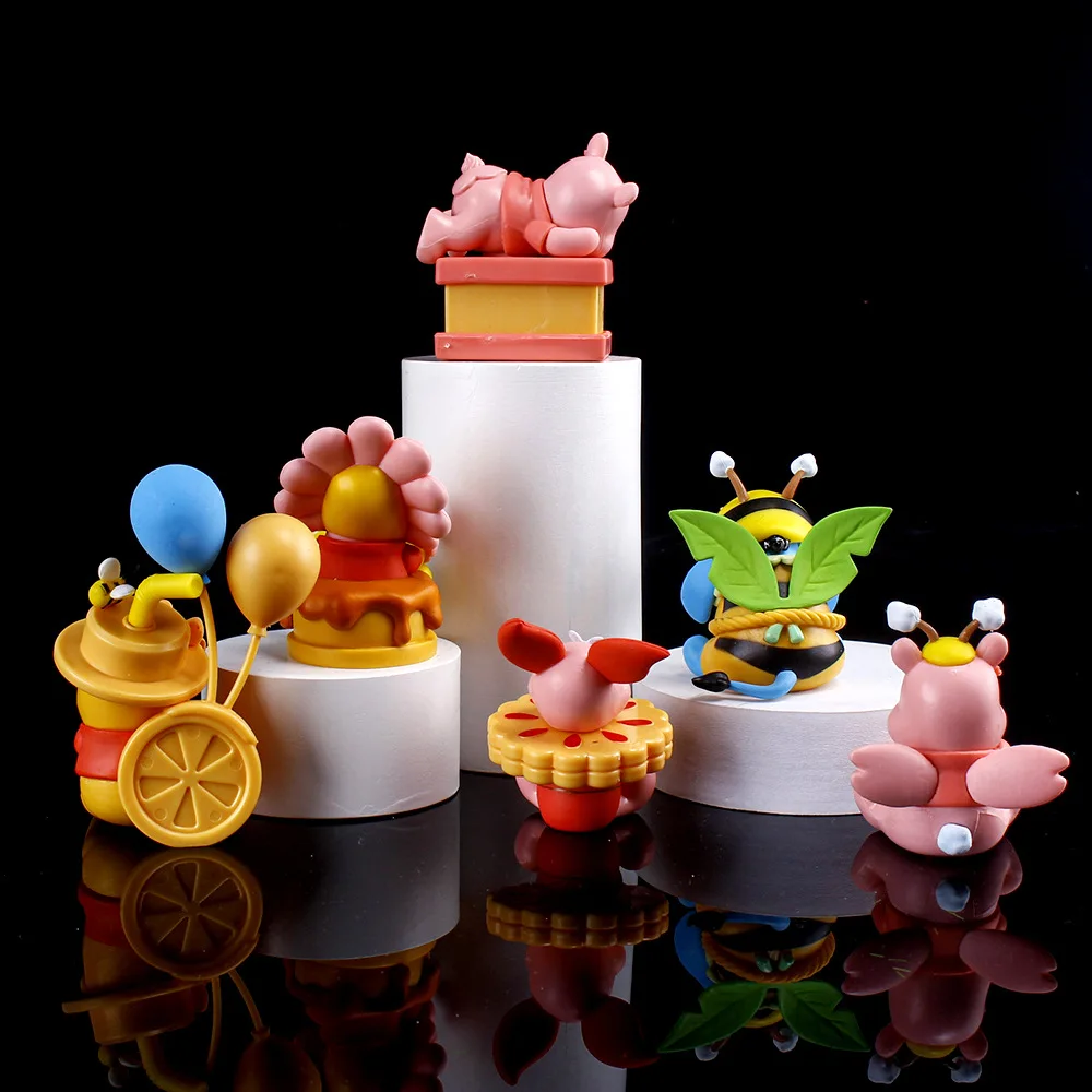 6 Pcs/Set Cute Winnie The Pooh Pooh Bear Piglet Eeyore Honey Bee Collection Anime Pvc Model Desktop Cake Ornament Kids Toys Gift