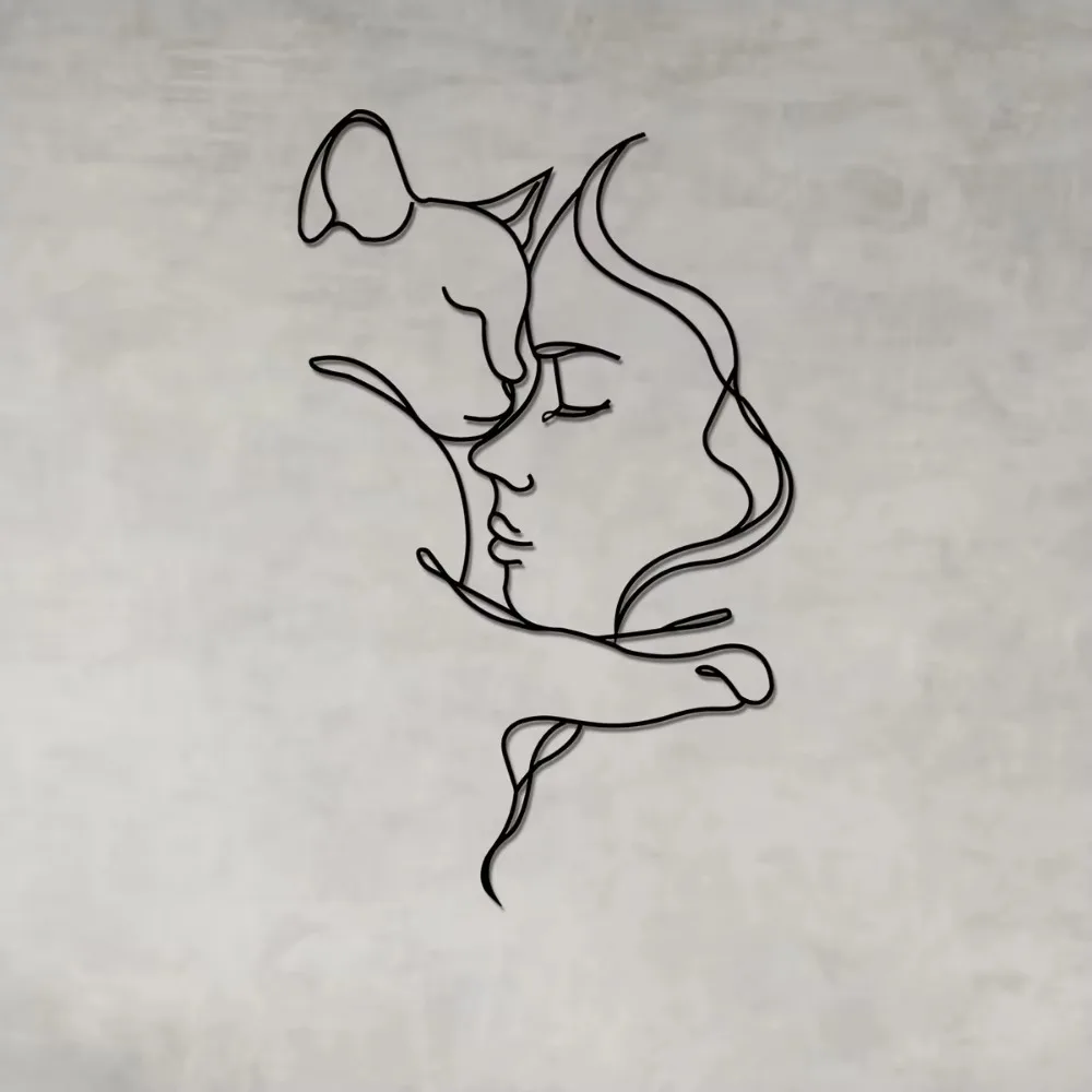 Sevimli kedi ve kadın Metal sanat: kediler sevenler için dekoratif siyah kedi ve kız siluet