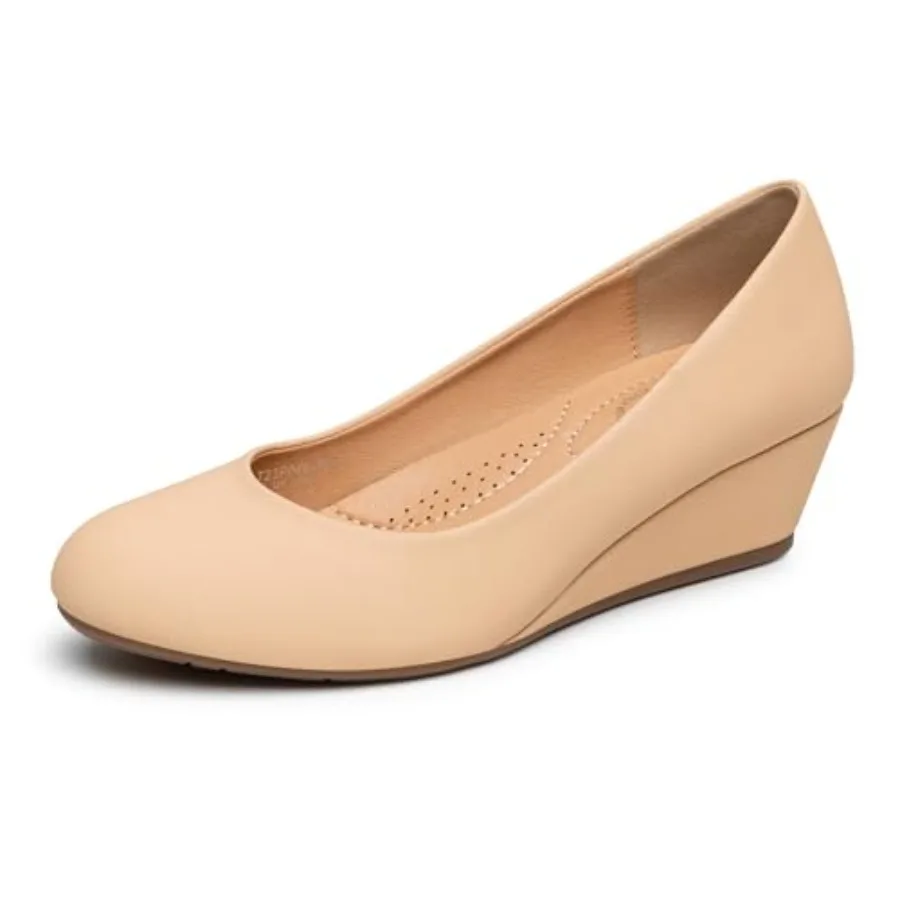 

Trary Women's Wedges Heels for Women Pumps Round Toe Mid Heels Comfortable Closed Toe Dressy Shoes Women Pumps Wedge Shoes for