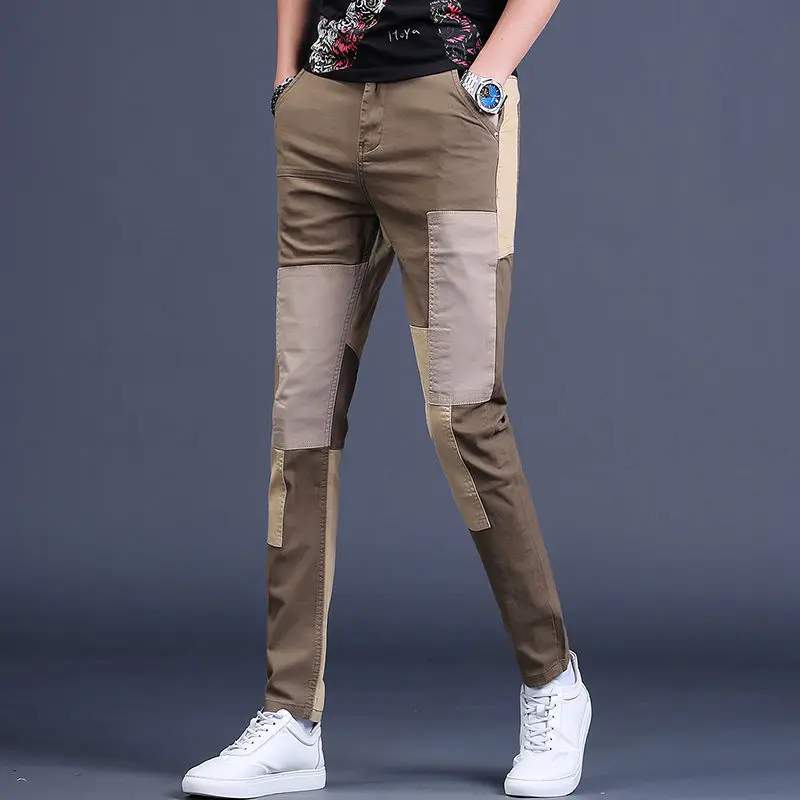 

2022 Spring Summer Men's Fashion Patchwork Straight Pants Male Korean Loose Casual Pants Men New Pockets Long Trousers G261