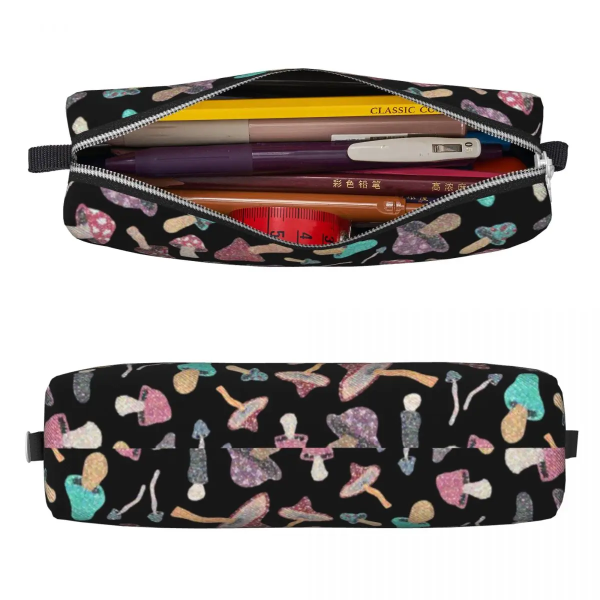 Trousse à crayons avec fermeture éclair pour garçon et fille, pochette mignonne avec impression de champignons