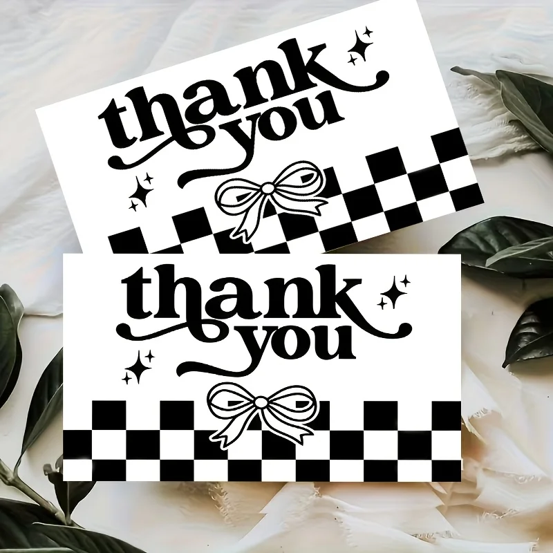 50PCS Premium Elegant Black and White Grid Thank-you Cards, Suitable for Gift Packaging, Business and Other Scenarios