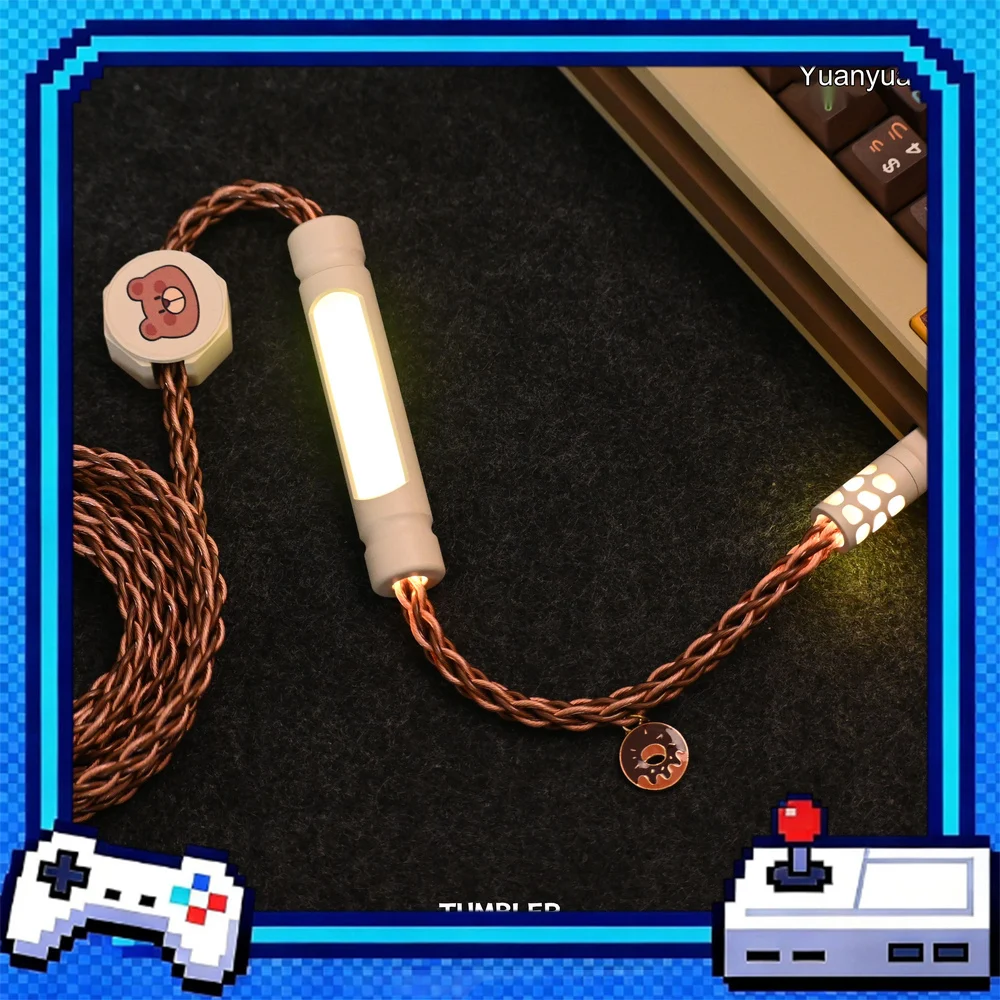 Tumbler Studio Dessert Bear Theme Single Crystal Copper Mechanical Keyboard Aviator Cable Coiled Gaming Magnetic Switch Cord