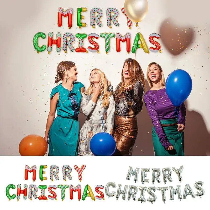 14 pezzi Buon Natale Palloncini Foil Capodanno Festivo Palloncino Banner Sfondo Decorazione Appeso Lettera Aria Globos Ornamento di Natale