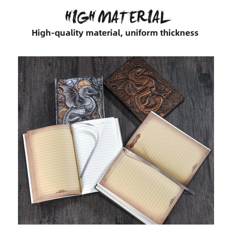 A5 Vintage Embossed Dragon PU Leather Journal Notebook Fantasy Diary for Writing Gift Office Stationery Supplies
