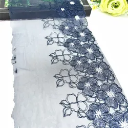 3y/lot 18.50cm Dark Blue Shimmer Embroidery Lace Trim Clothing Accessories Dress Sewing Applique Costume Lace Fabric Wedding