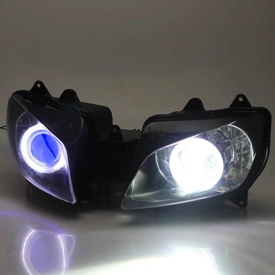 

35W Motorcycle Front Headlight Assembly For Yamaha YZF R1 2000-2001 Hi/Lo Beam HID Projector Blue Angel Eyes Head Lamp
