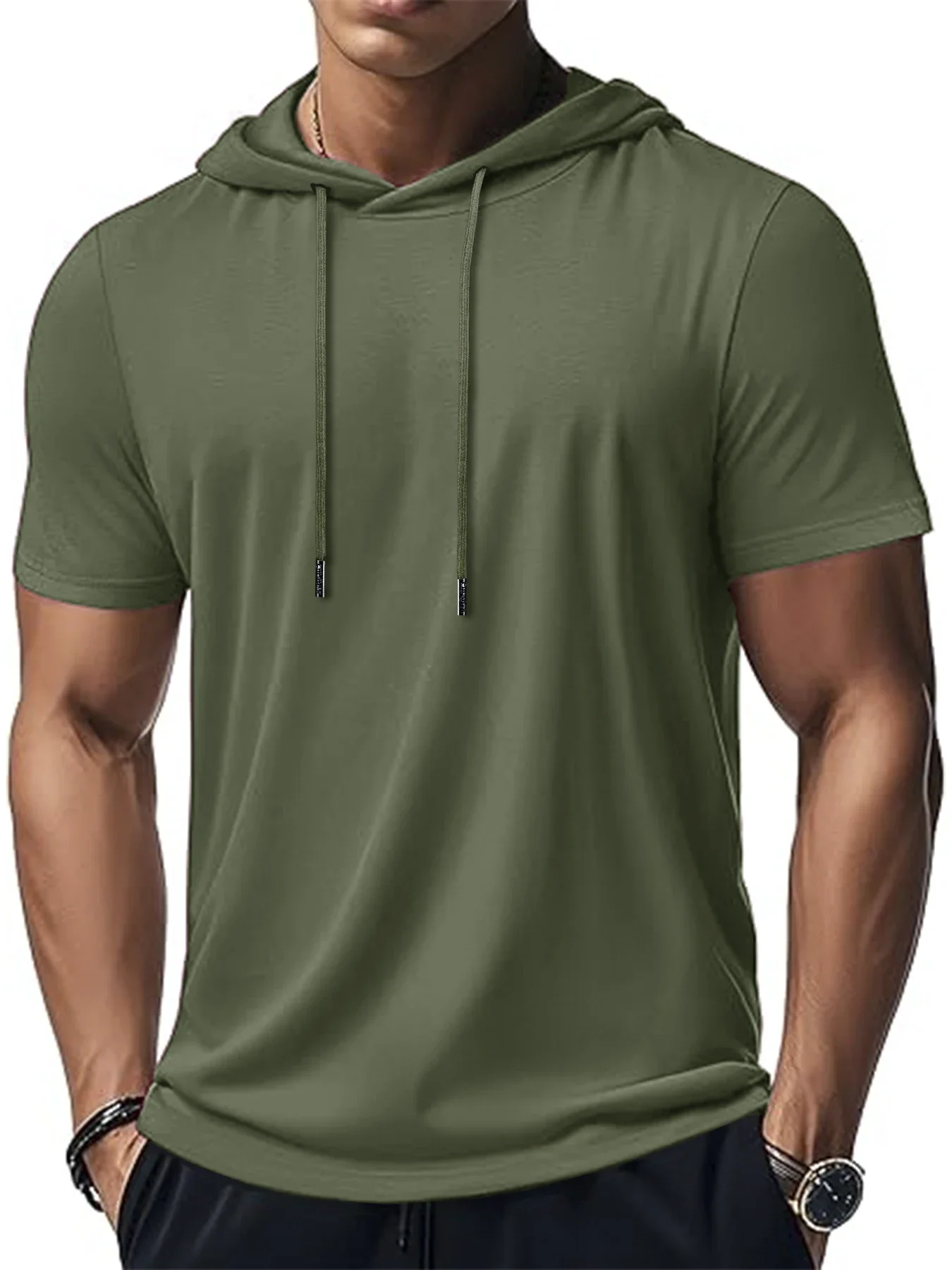 Men's Trendy And Fashionable Thin Style Breathable Loose Outdoor Running Casual Top Sports Short Sleeved T-shirt Hooded Style image 4