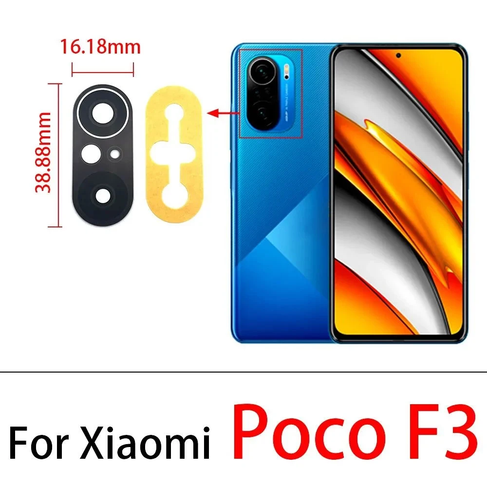 20Pcs，For Xiaomi Poco F3 Rear Camera Glass Lens Cover With Frame Holder with Sticker Replacement Spare Parts