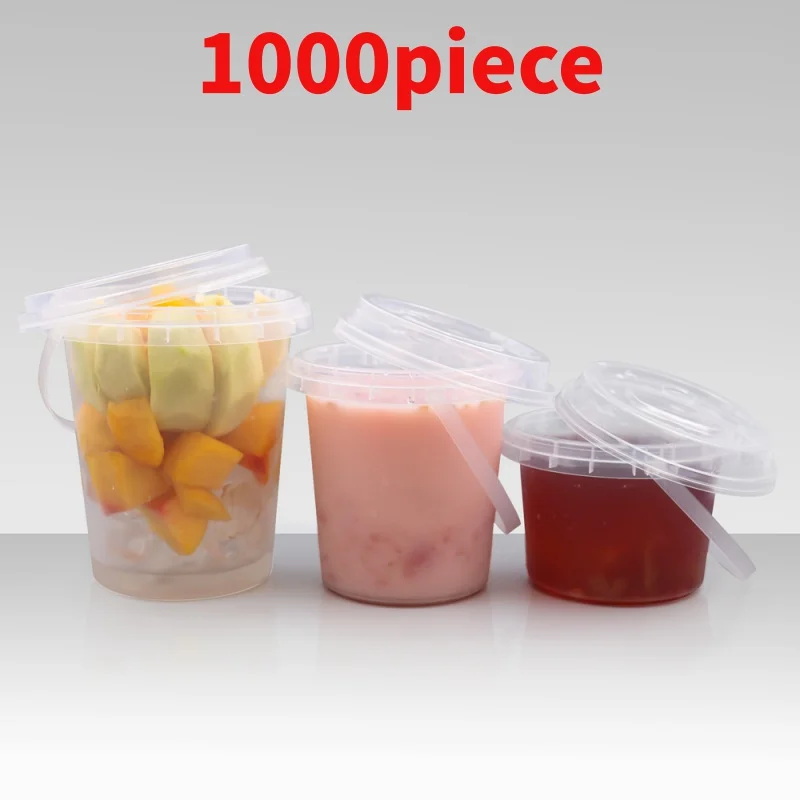 10 00piece.Custom.Custom Logo PP Party Bucket 5oz 12oz 16oz 24oz 32oz Plastic Cup Square Fruit Cups With Handle And Lid Fo