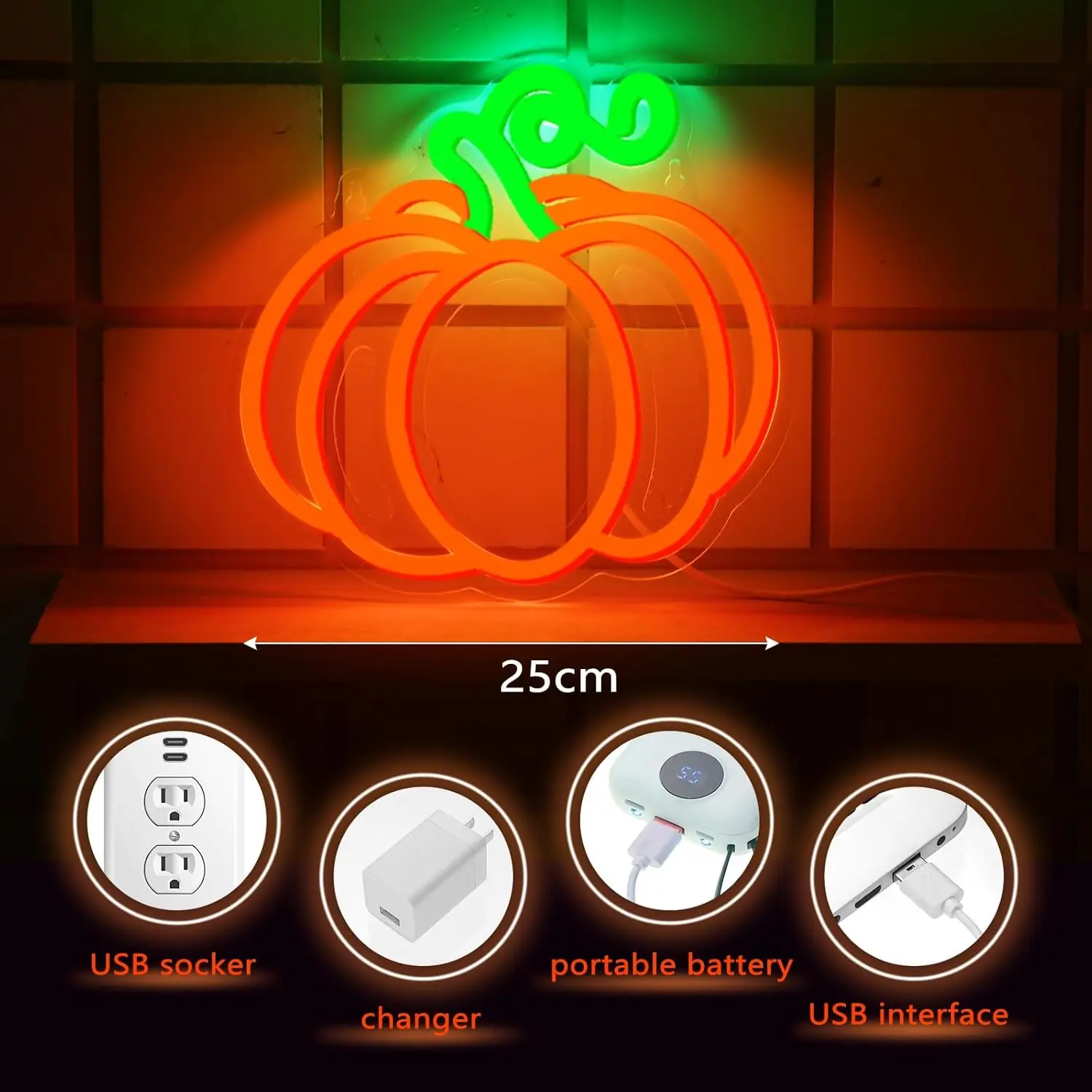 3Pcs Pumpkin Happy Halloween Neon Sign LED Light Wall Window Decor Decoration Winter Party Home Office Art Bar Club Thanksgiving