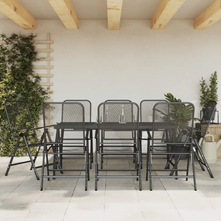 

9 Piece Patio Dining Set Anthracite Metal Mesh
