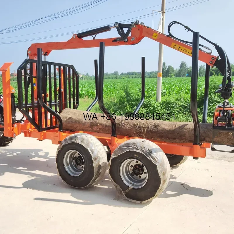 Wmwmnu for 4WD Farm Trailer PTO Hydraulic Timber Loading Log Trailer With Crane Timber Loader Log Splitter