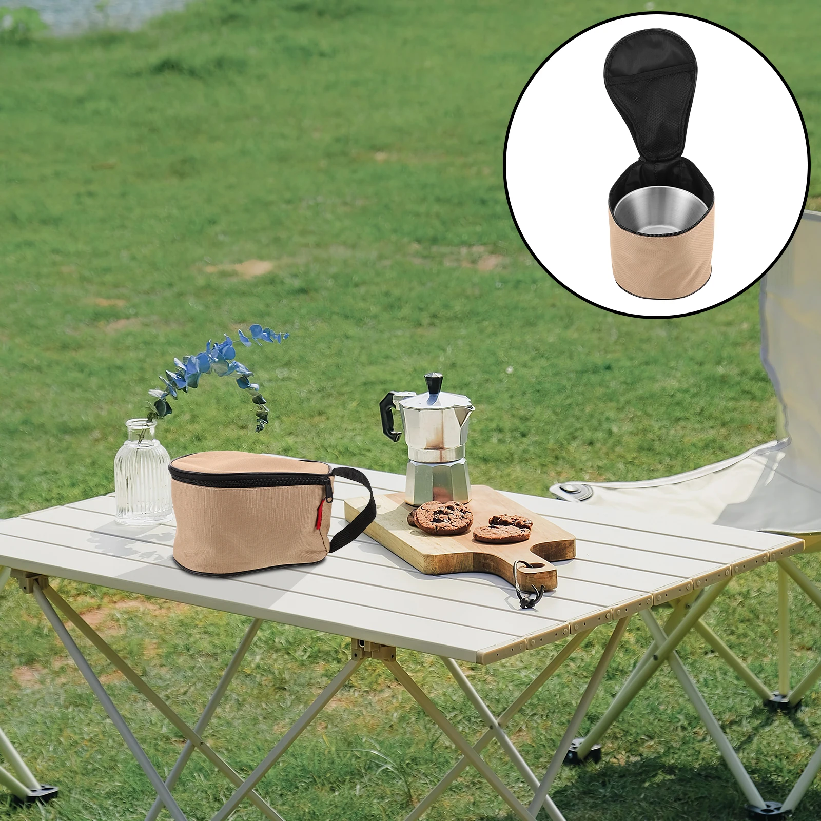 

1 set Outdoor Serving Bowl Set Foldable Stainless Steel Camping Bowls 500Ml Heat Resistant Portable Tableware For Hiking Picnic