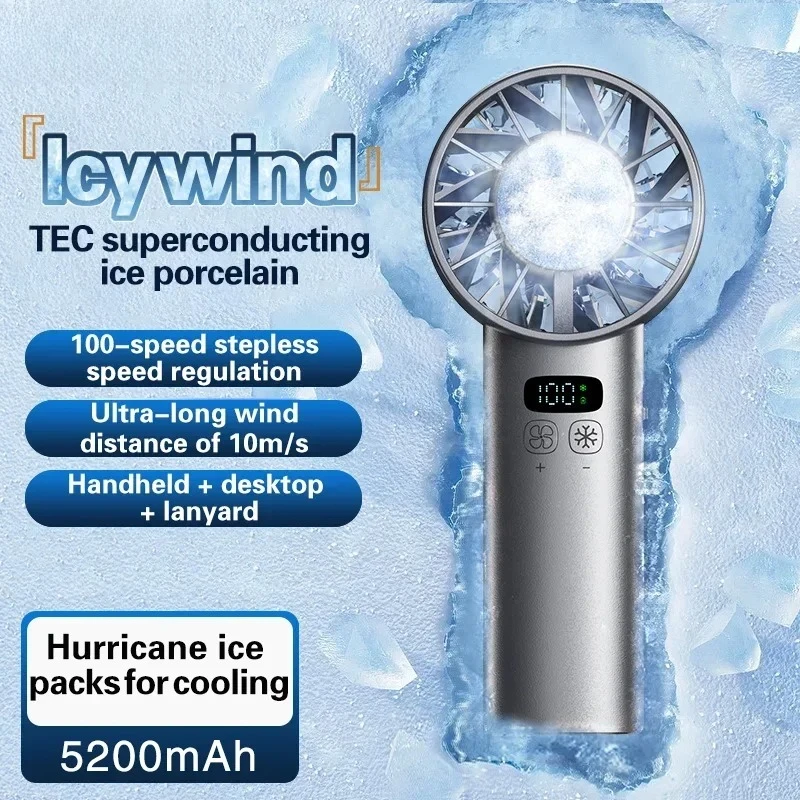 Ice-Cooling High-Speed Handheld Fan 5200mAh Portable mini Fan, Suitable for Travel, Camping, and Outdoors