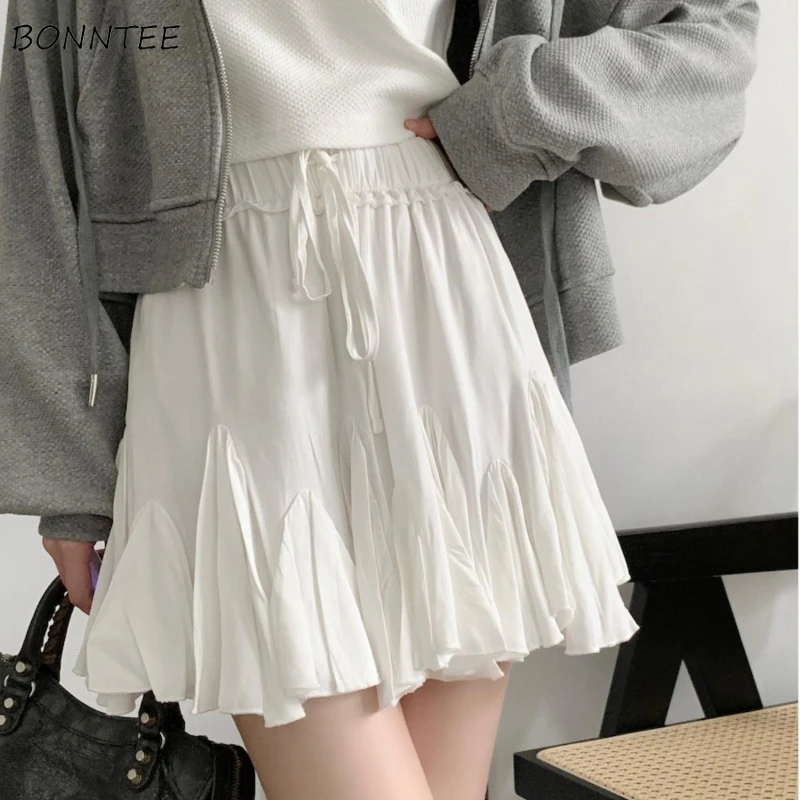 Chic Mini Skirts Women Elegant Youthful Daily High Waist Minimalist Temperament Aesthetic New Attractive Pleated Lace-up Trendy