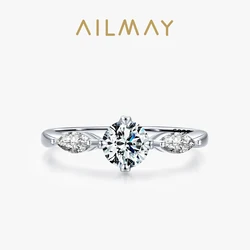 Ailmay 100% 925 Sterling Silver Fashion Sparkling 1.0ct Zirconia Finger Ring For Women Wedding Statement Fine Silver Jewelry