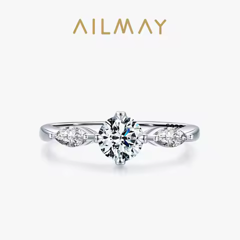 Ailmay 100% 925 Sterling Silver Fashion Sparkling 1.0ct Zirconia Finger Ring For Women Wedding Statement Fine Silver Jewelry