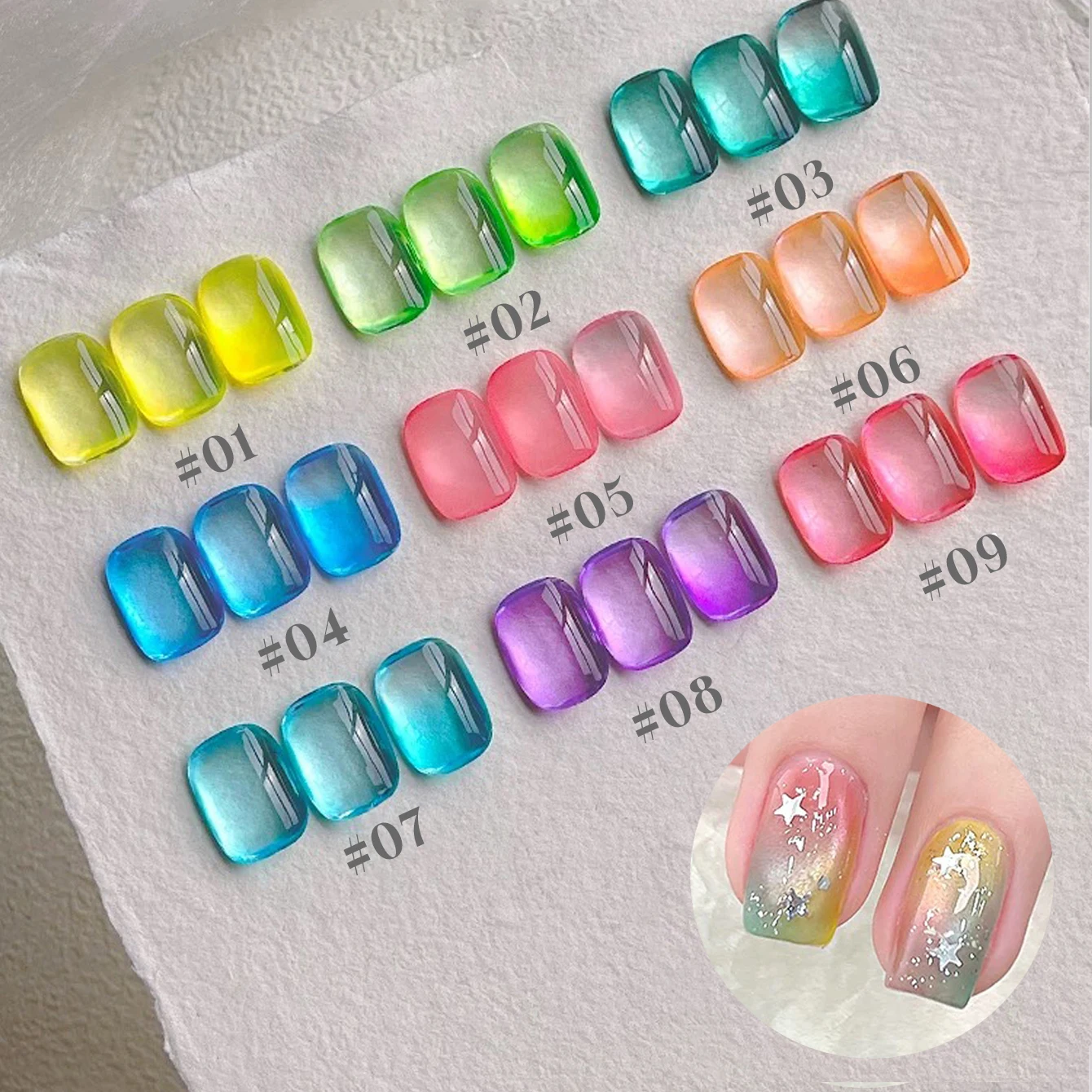 1-10pcs 12ml Stained Glass Jelly Gel Nail Polish, High Translucent for Cat Eye UV LED Soak Off, Long Lasting Nail Art Varnish