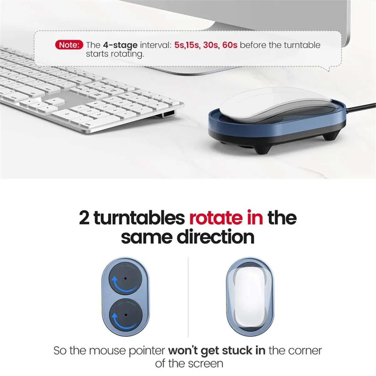 NEW FACTORY~Dual Turntable Mouse Mover Jiggler with Adjustable Intervals, on/Off Switch, Undetectable & Noiseless Mouse Shaker